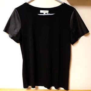 Black shirt with semi leather sleeves